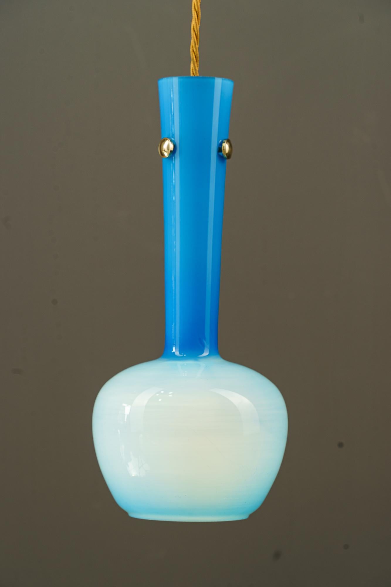 Pendant with blue glass shade vienna around 1960 For Sale 1