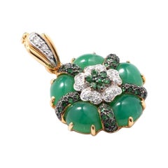 Retro Pendant with Chrysophrase and Diamonds, 18 Karat Gold Tsavorites