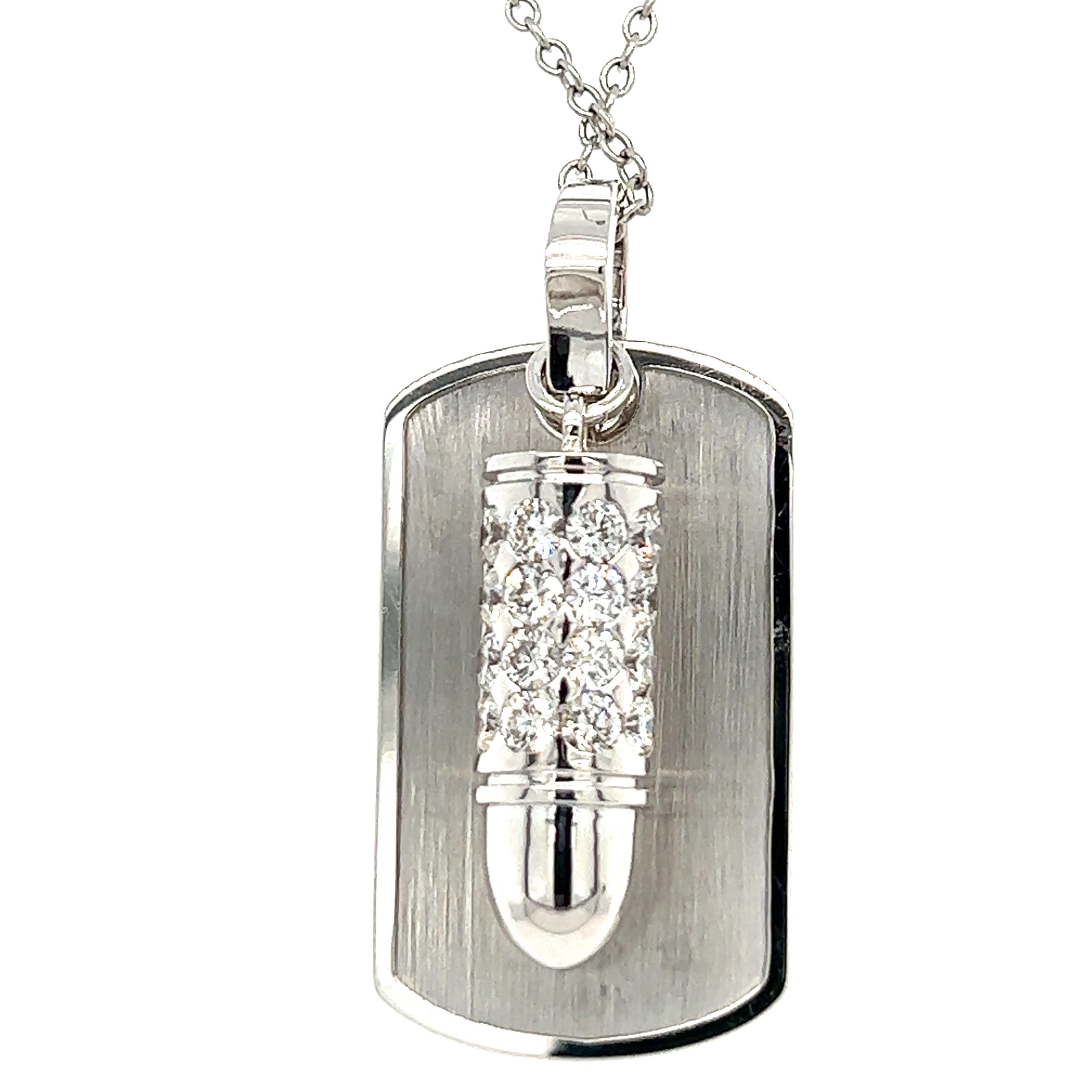 Round Cut Pendant with Diamonds Bullet in 18K White Gold For Sale