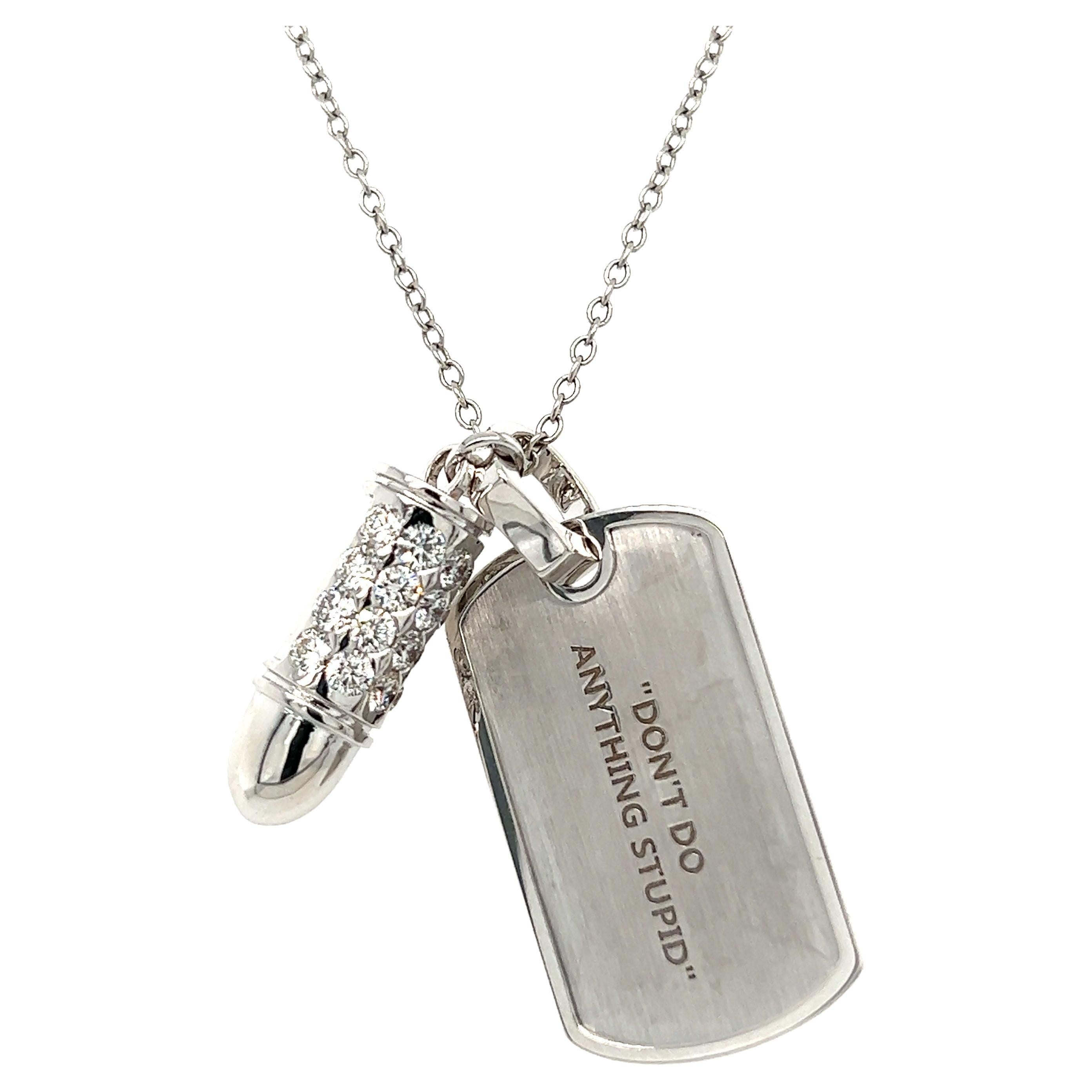 Pendant with Diamonds Bullet in 18K White Gold For Sale