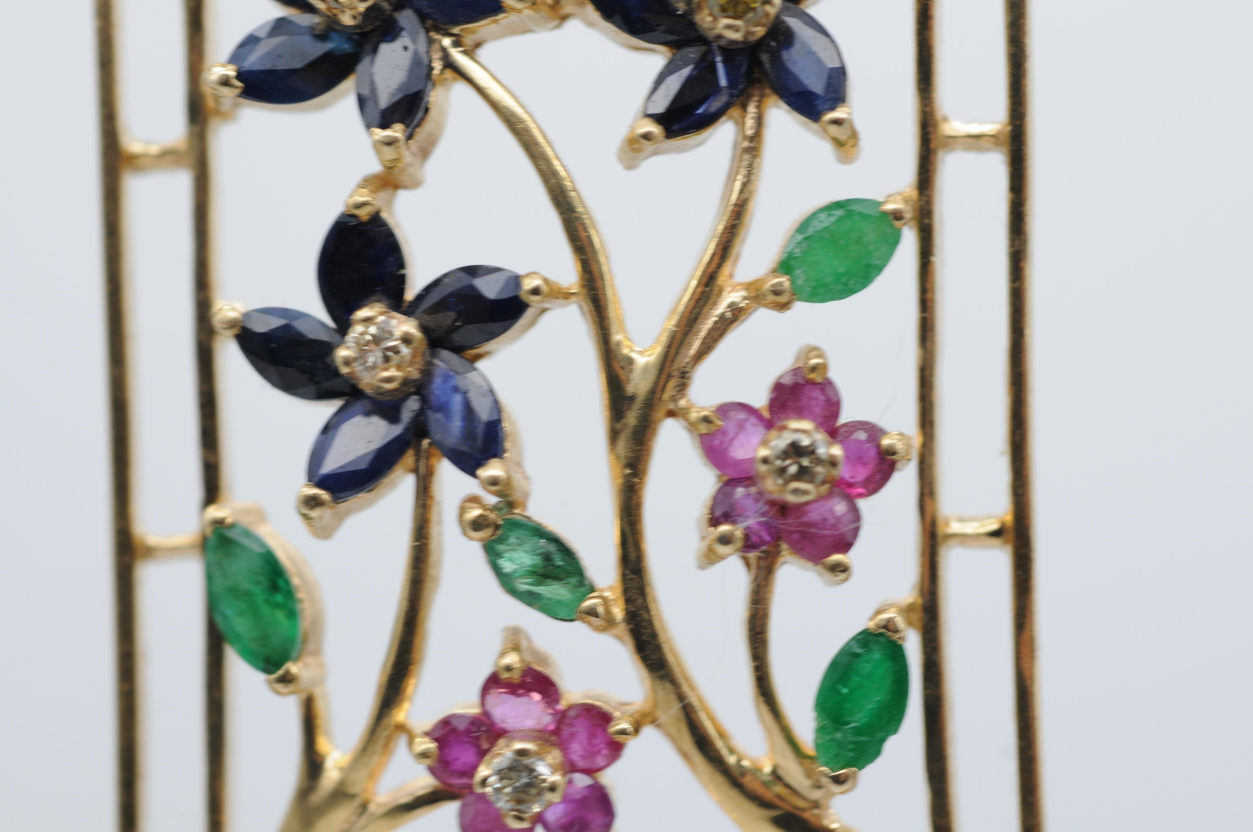 ciondolo con diamanti colorati rubini smeraldi e zaffiri, realizzato in 14 ct. in vendita 1