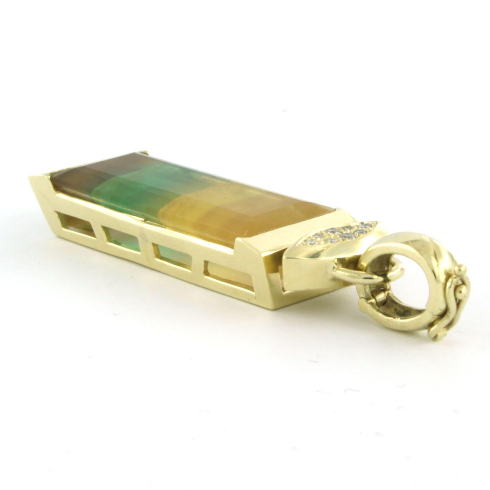 Brilliant Cut Pendant with fluorite and brilliant cut diamonds up to 0.12ct 14k gold 14.1 gram For Sale