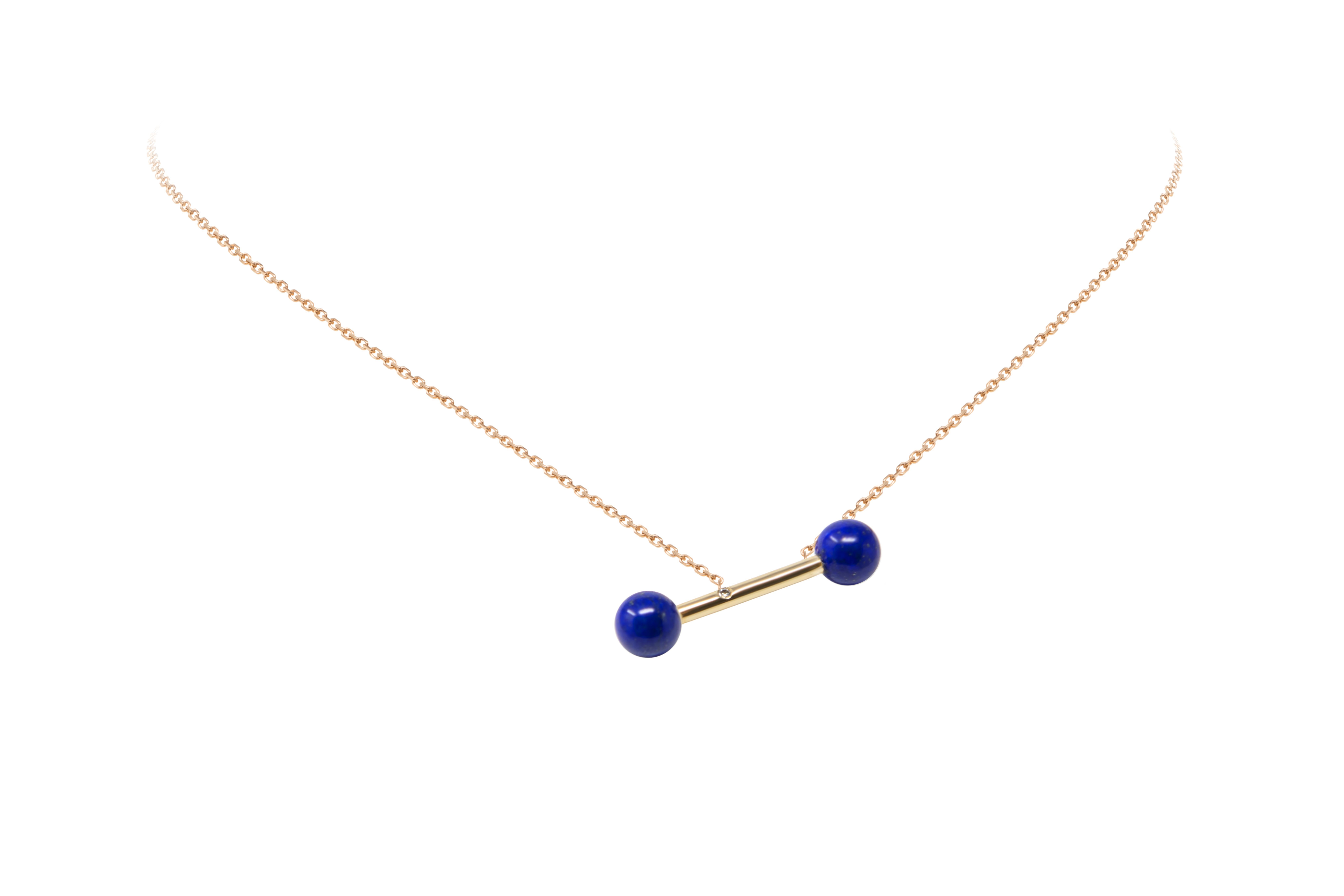 18 Carat Yellow Gold Lapis Lazuli Diamond Pendant.
HAND CARVED STONES made from a Specific Unique Designed. HANDCRAFTED IN FRANCE.
The Designer, Bénédicte, decided to produce all her Creations in her Country of Origin, France, to Honor and Ensure