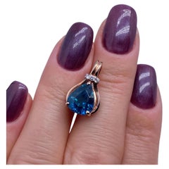 Pendant with Natural Cambodian Deep Blue Zircon 14K Rose Gold and Diamonds!