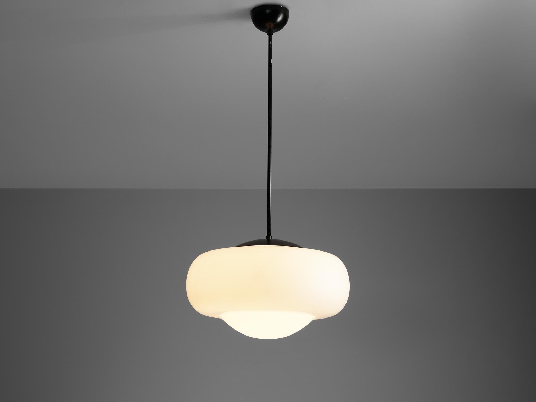 Mid-Century Modern Pendant with Oval Opaline Glass Orb