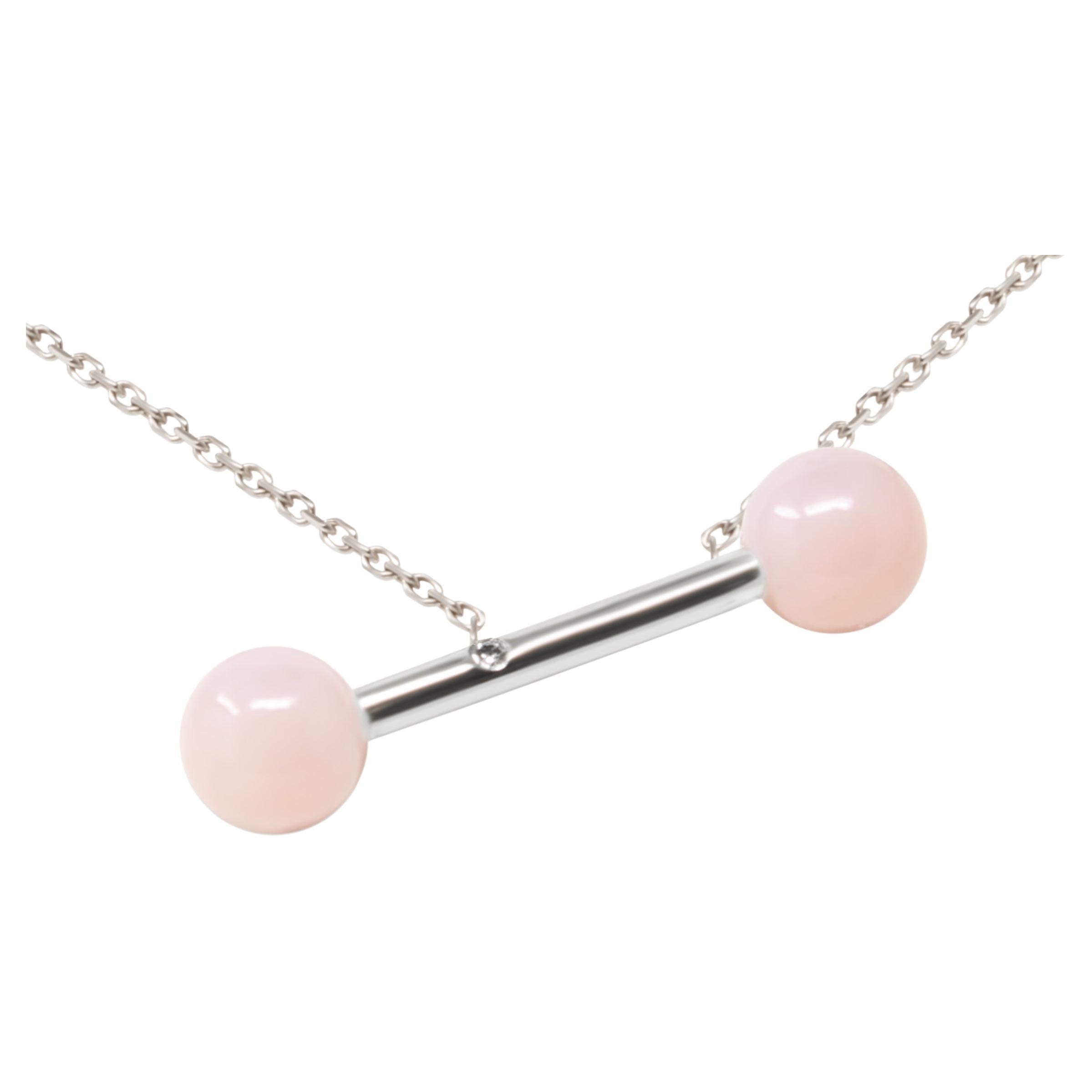 PINK OPAL Diamond White Gold Pendant For Sale