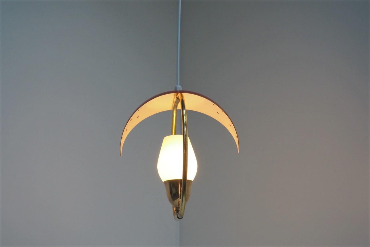 Mid-Century Modern Pendant with Red Shade Decorated with Stars Made, by Danish Fog & Mørup, 1950s For Sale