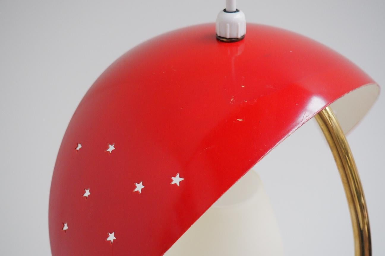 Pendant with Red Shade Decorated with Stars Made, by Danish Fog & Mørup, 1950s In Good Condition For Sale In Spoettrup, DK