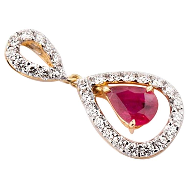 Pendant with Ruby Drops and Diamond, 18 Karat Yellow Gold
