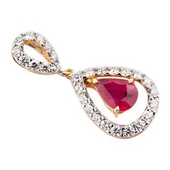 Pendant with Ruby Drop and Diamond, 18 Karat Yellow Gold