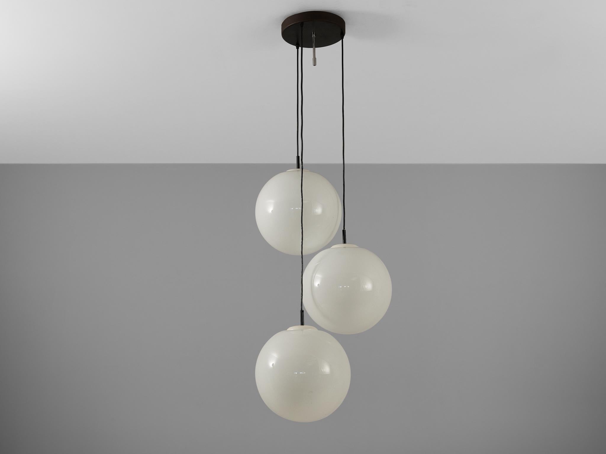 Metal Pendant with Three Round Spheres in Glass  For Sale