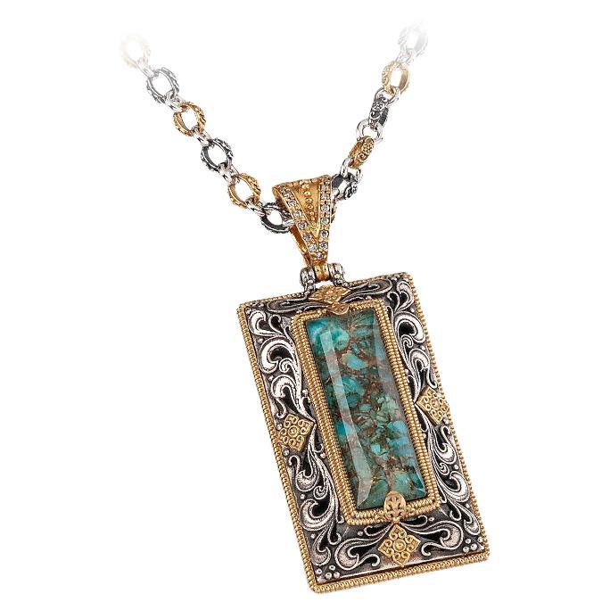 Pendant with Turquoise Gemstone & Tricolor Chain, Dimitrios Exclusive M79 For Sale