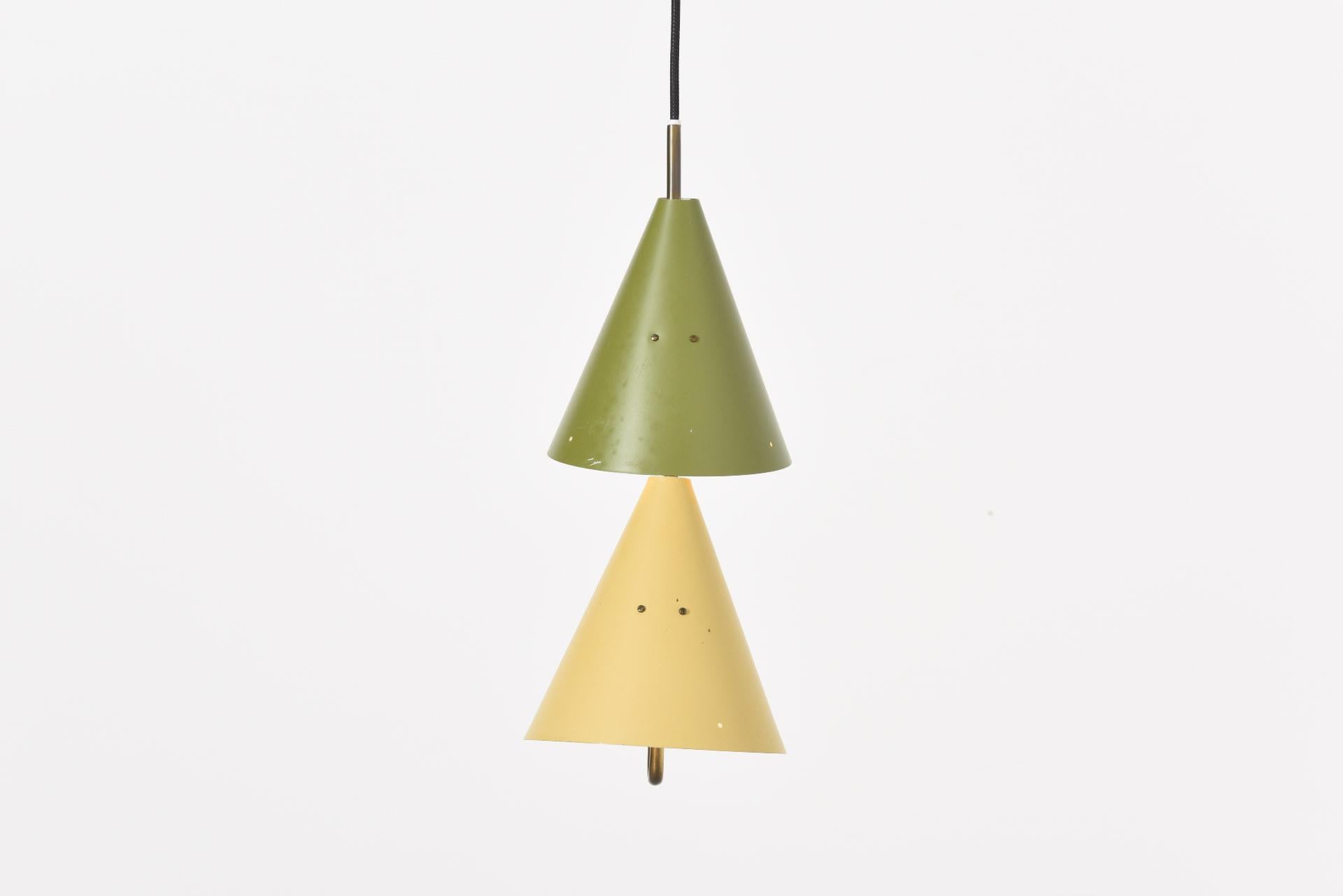 Danish Pendant with Two Lampshades and Brass Suspension by Lyfa, 1950s