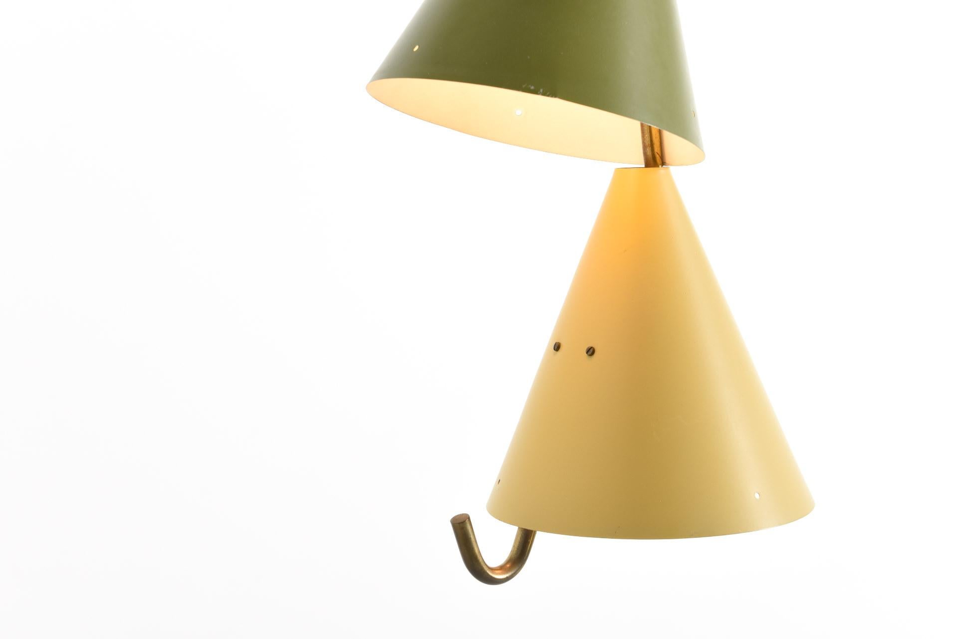 Pendant with Two Lampshades and Brass Suspension by Lyfa, 1950s 1