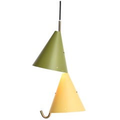 Pendant with Two Lampshades and Brass Suspension by Lyfa, 1950s