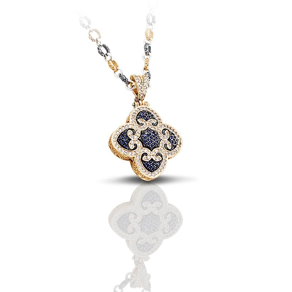 Byzantine Pendant Necklace with Zircon & Tricolor Chain, Dimitrios Exclusive M281 For Sale