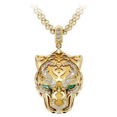 Collana di lusso in filigrana con smeraldi e diamanti in oro giallo 18 carati