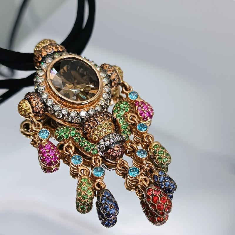 Oval Cut Pendant Zorab Smoky Quartz and color stones For Sale