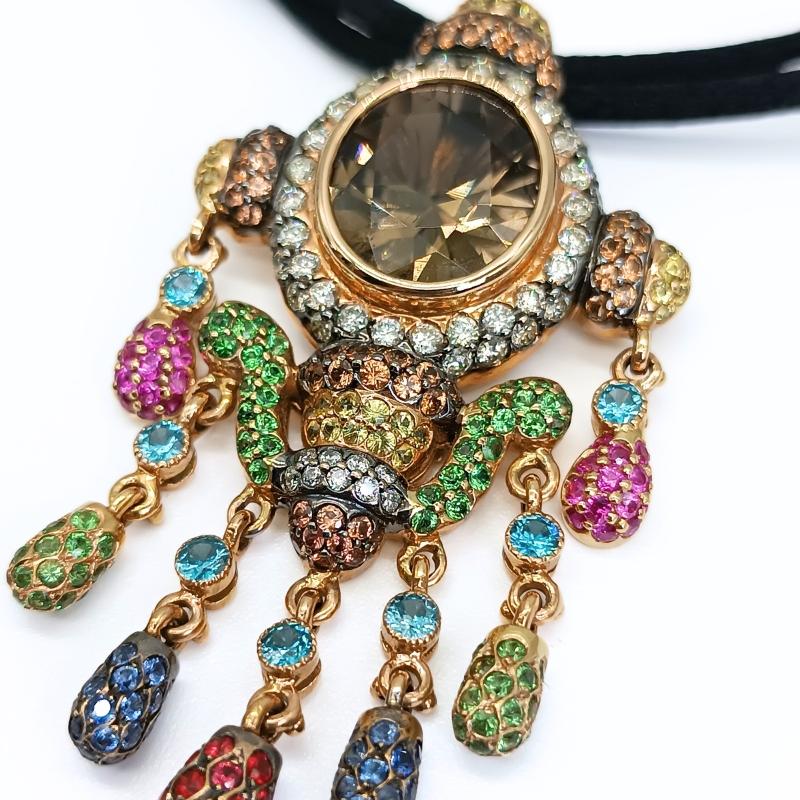 Pendant Zorab Smoky Quartz and color stones For Sale 1