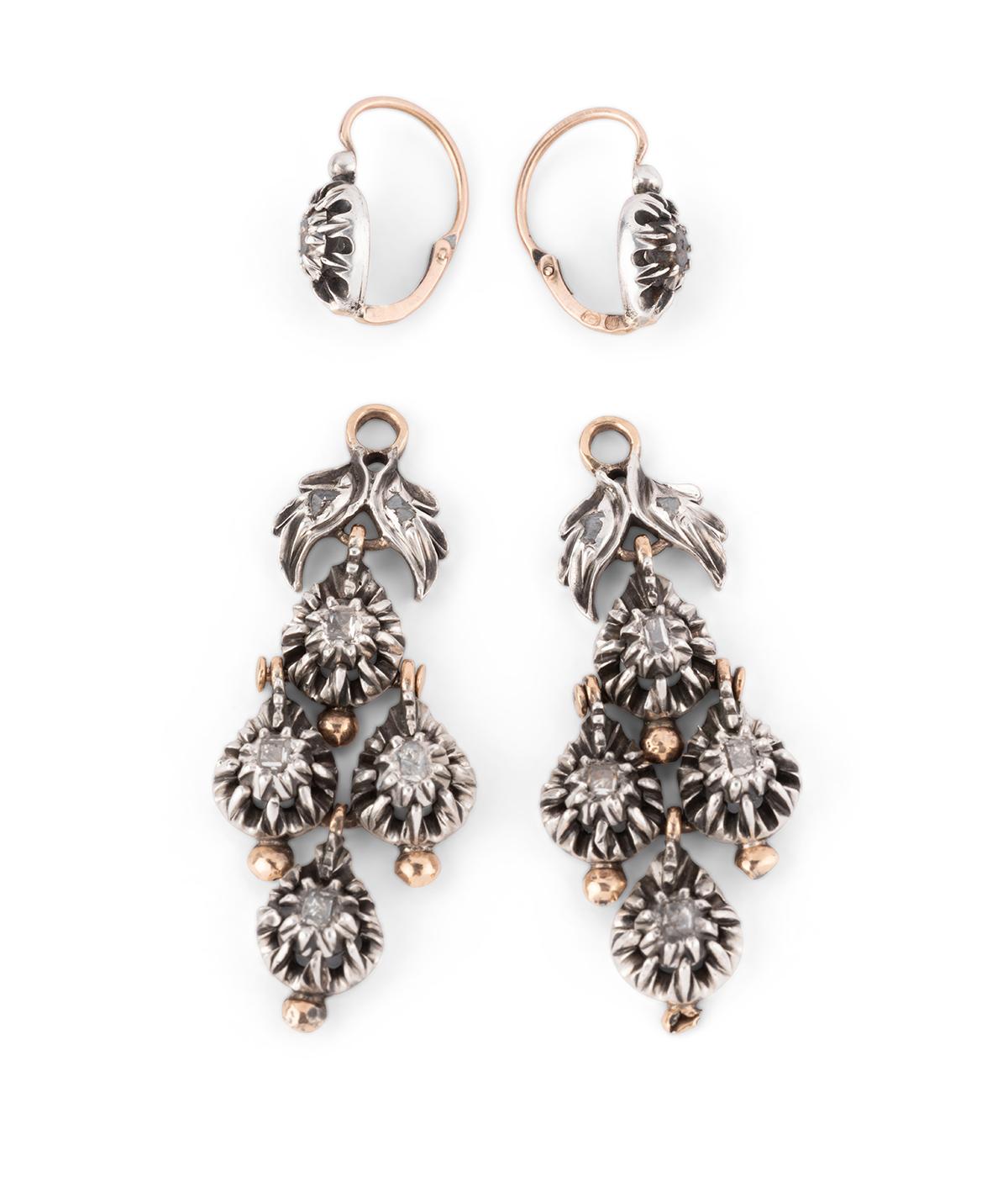 Colgantes de orejas antiguas de origen provenzal plata y diamantes en Bueno estado para la venta en PARIS, FR