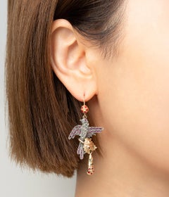 Pendants d'oreilles fin du 19ème siècle en forme d'oiseau en perles et rubis