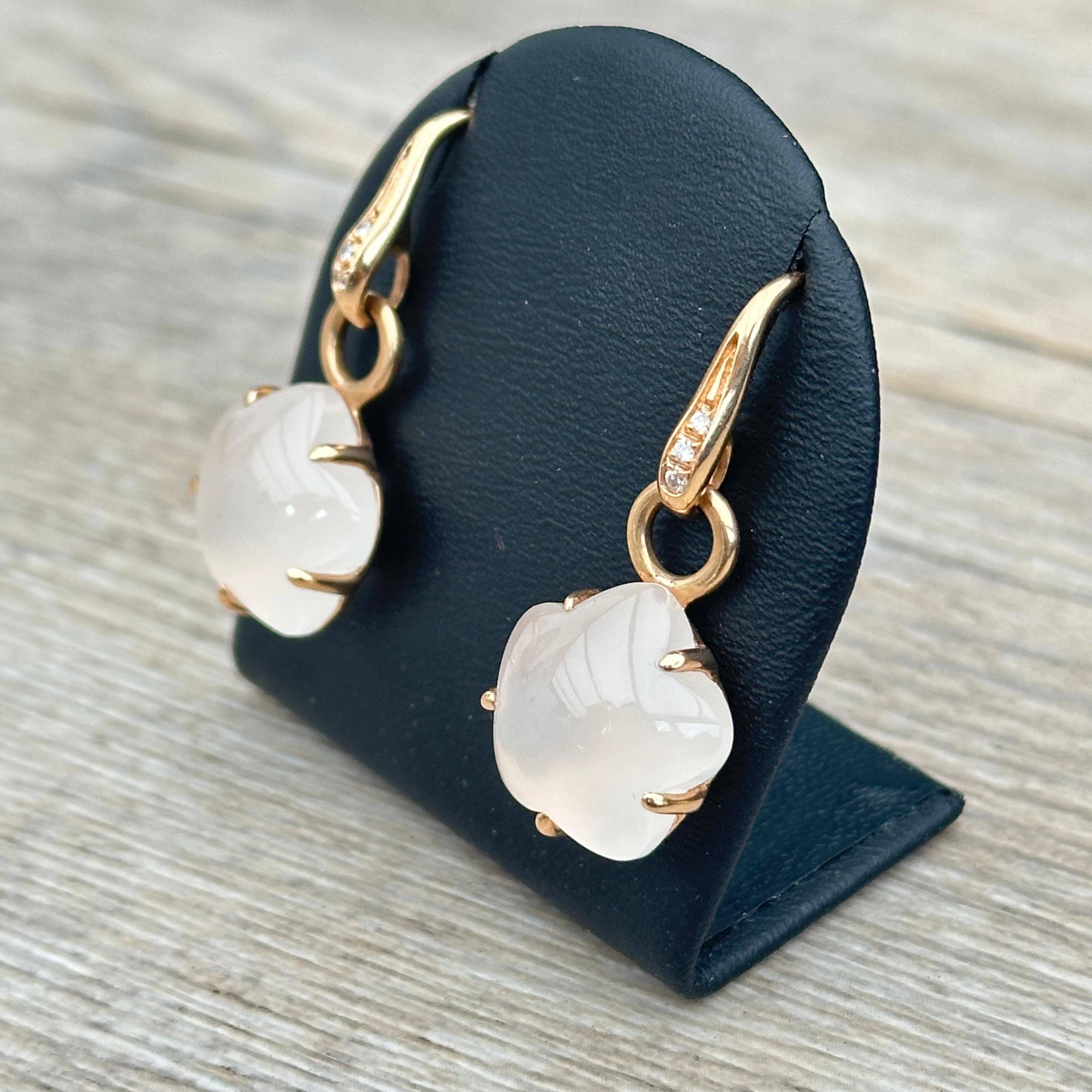 Women's Pendants d'oreilles quartz roses en or 18 carats d'occasion For Sale
