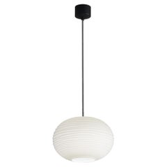 Pendants in Opaline Glass and Black Lacquered Chrome