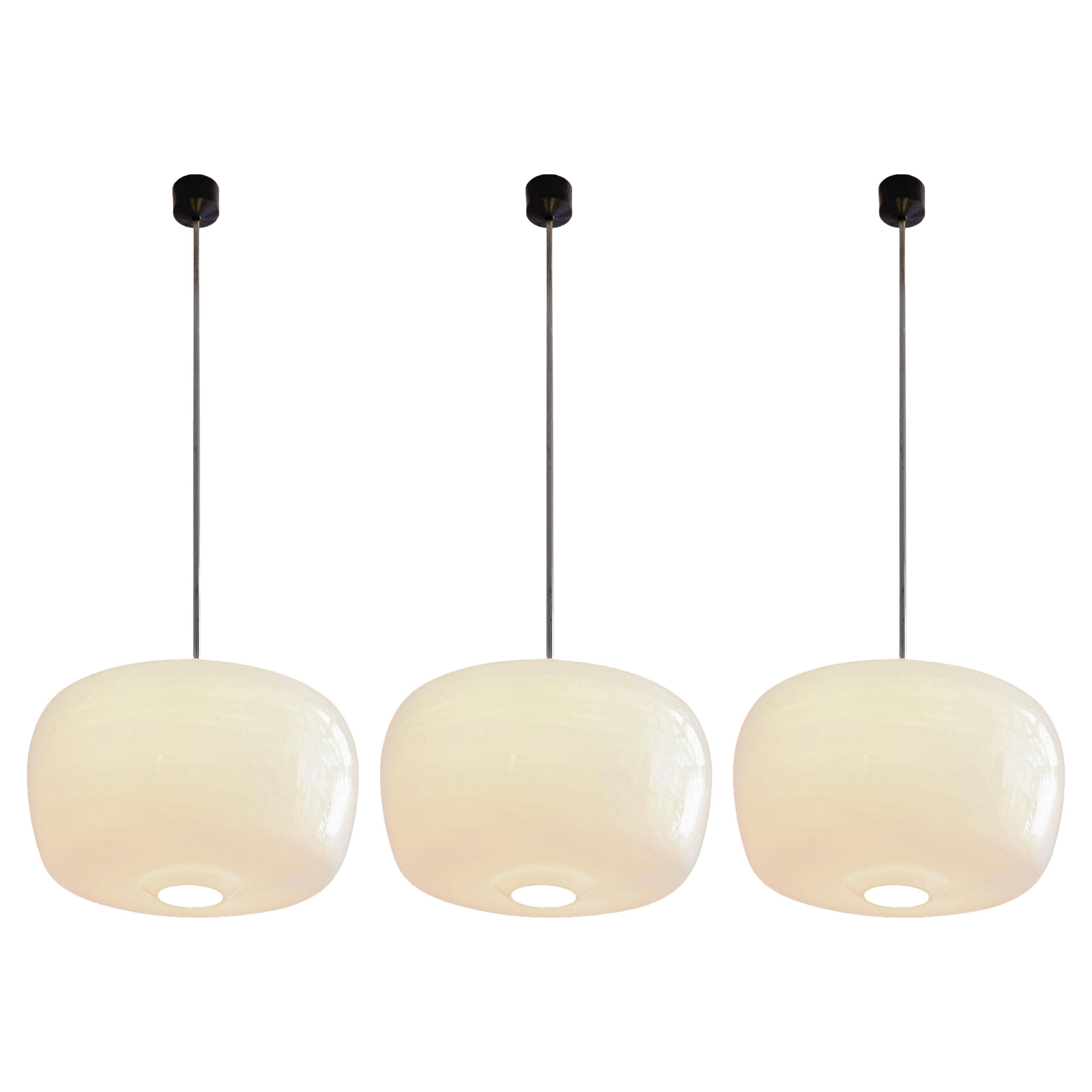 Pendants in Opaline Glass and Metal For Sale