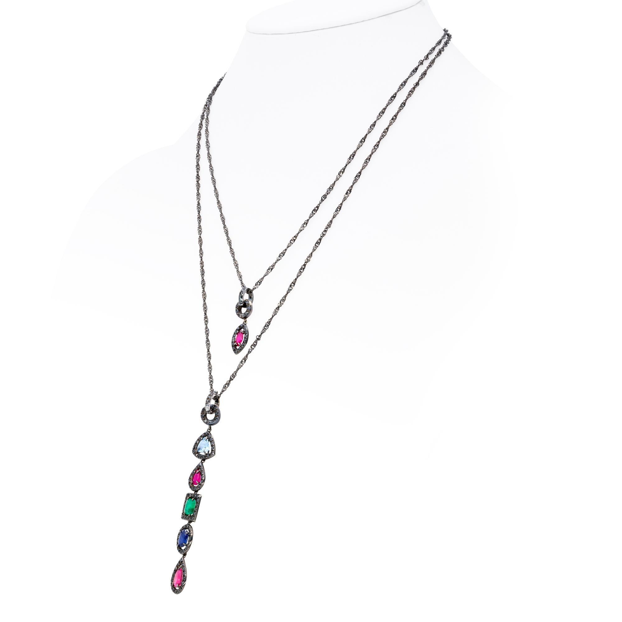 Mixed Cut Pendants in Precious Stones and Black Diamonds from d'Avossa Rainbow Collection For Sale