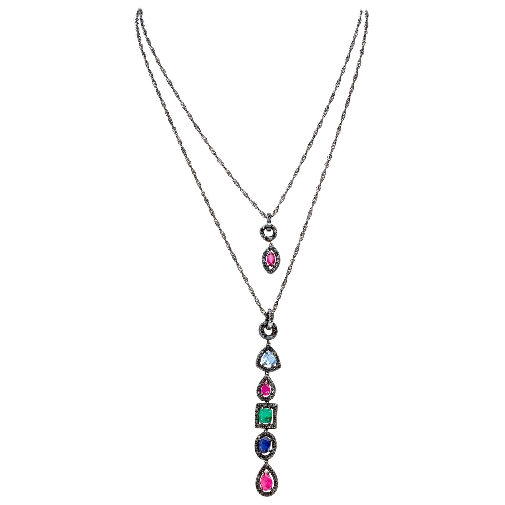 Pendants in Precious Stones and Black Diamonds from d'Avossa Rainbow Collection For Sale