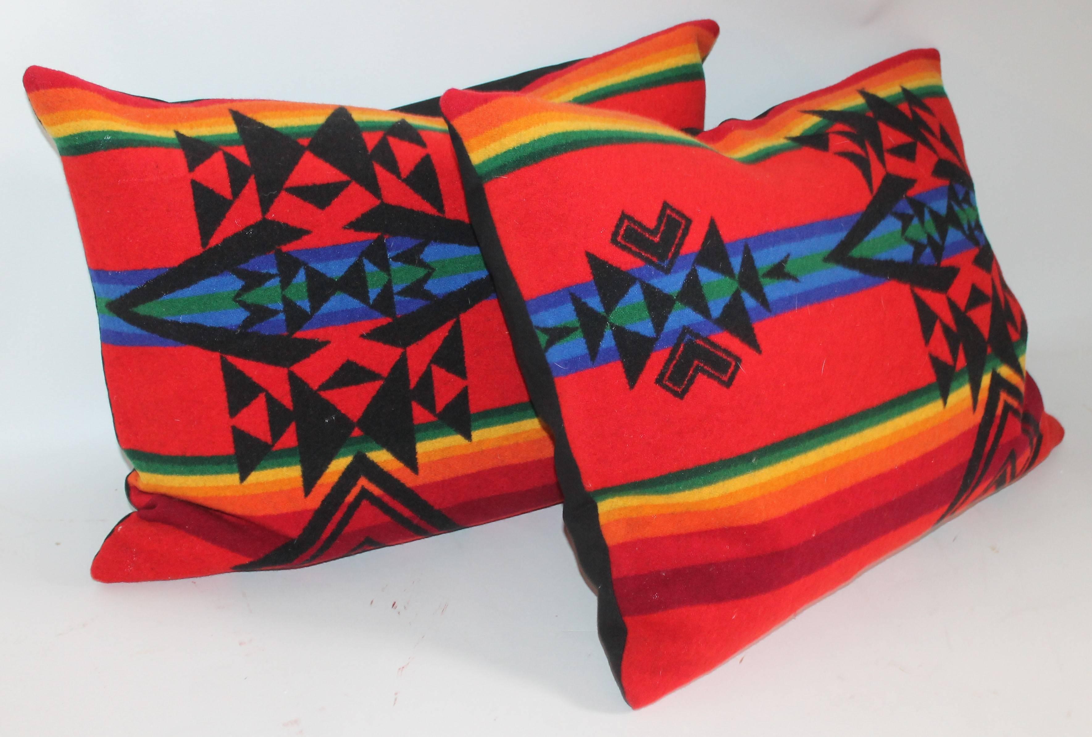 American Pendelton Indian Design Camp Blanket Pillows, Pair