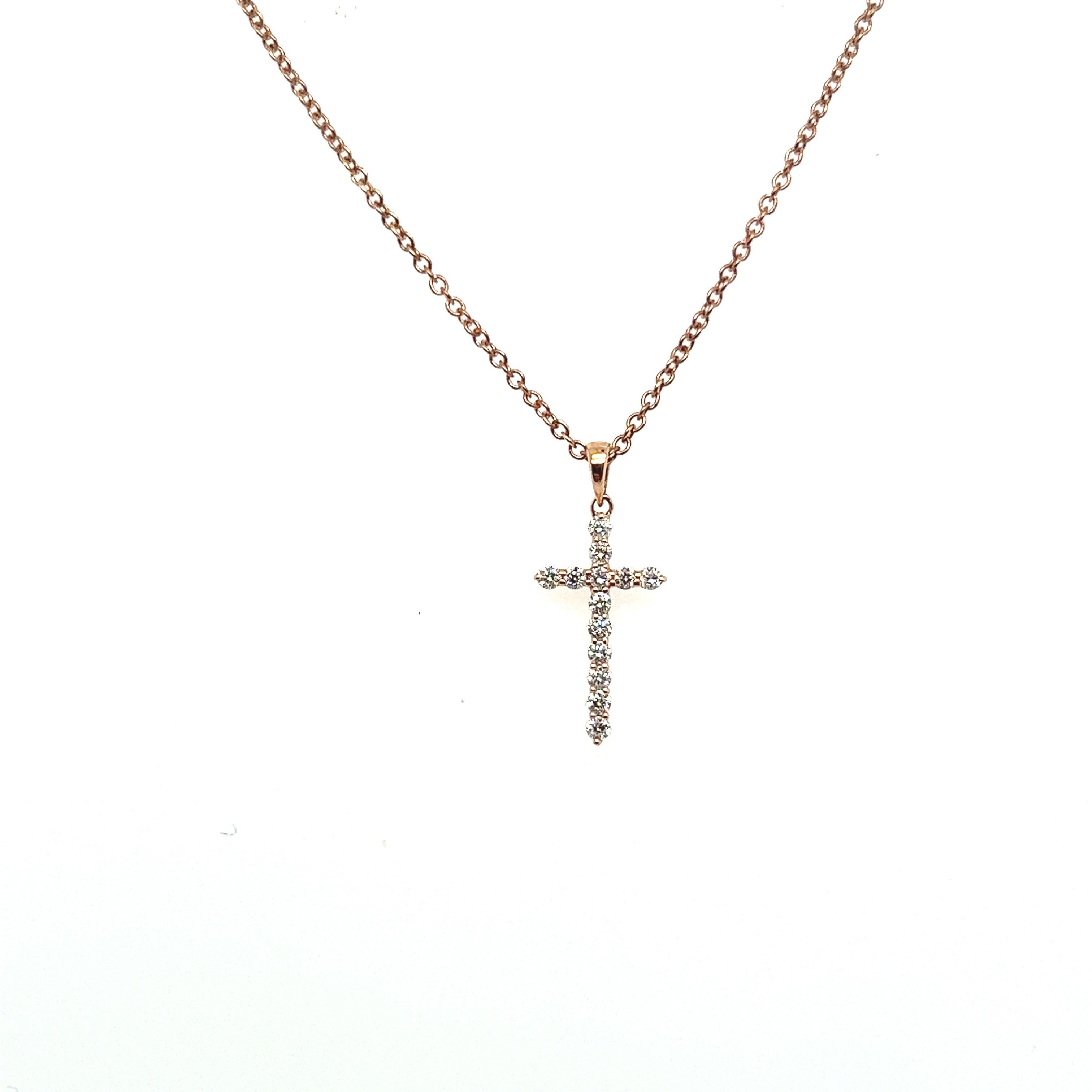 Brilliant Cut Pendent Cross Necklace Shape Diamond Pink Gold For Sale