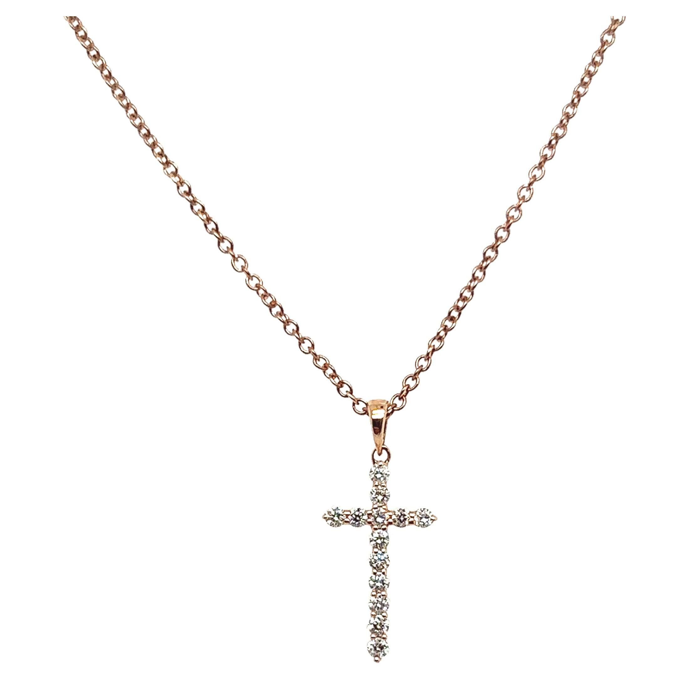Pendent Cross Necklace Shape Diamond Pink Gold For Sale