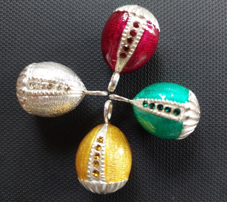 Pendentif En Argent Émaillé Style Fabergé - Forme Œuf Rouge - Neuf Sans Emballage