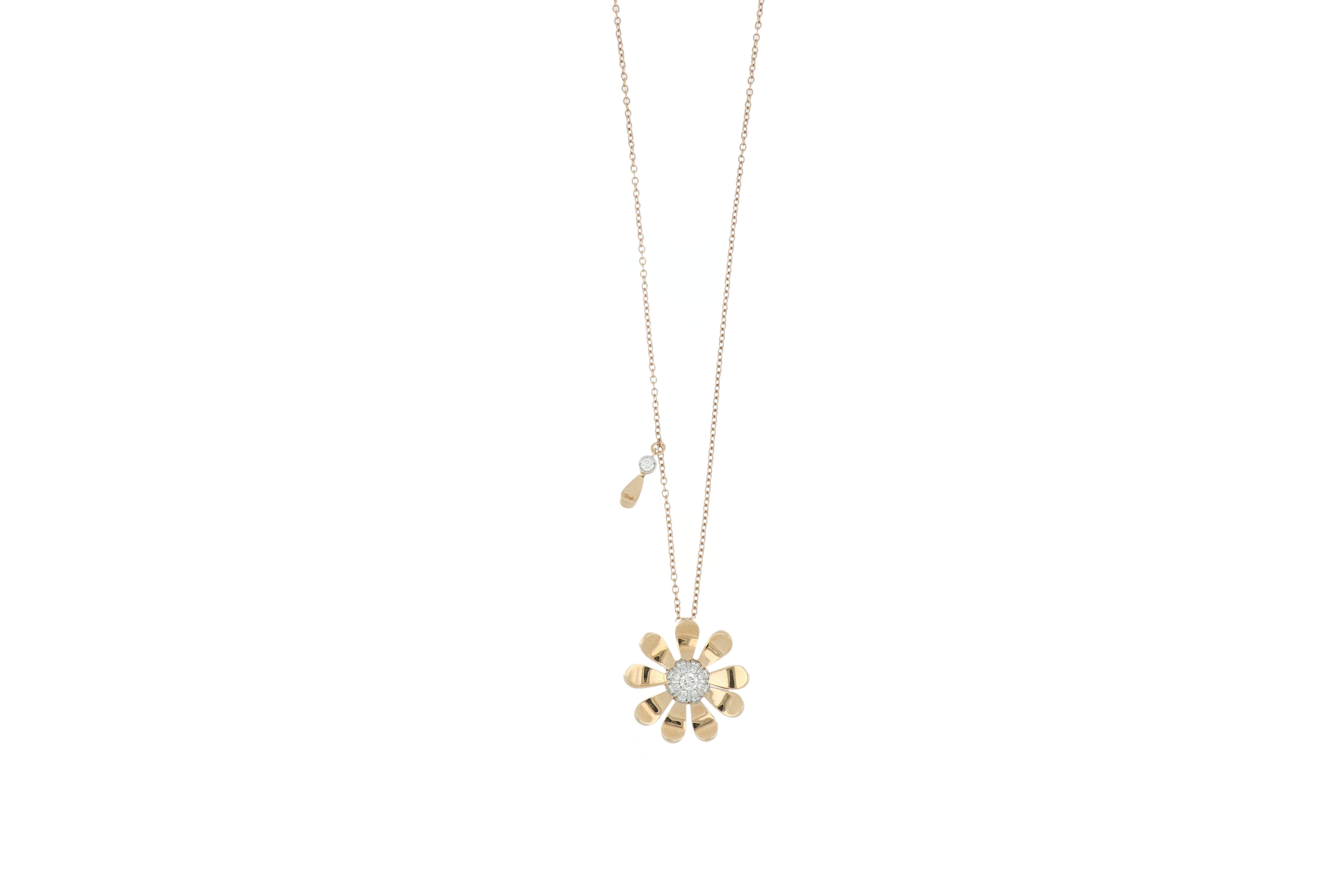 Women's Pendant Rose Gold 18 Karat with White Diamond Color G Quality VS, Handmade For Sale
