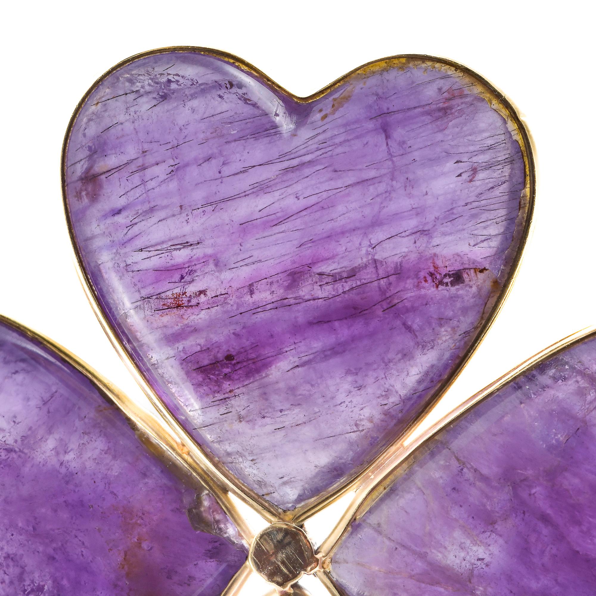 Pendentif trèfle en or avec améthystes Bon état - En vente à Bologna, IT