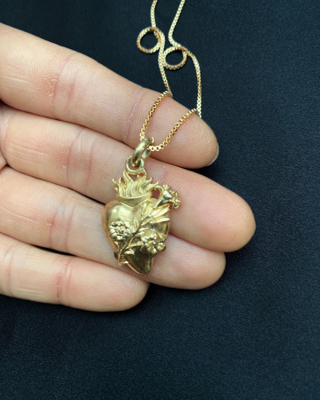 Artist 18kt Gold Sacred Heart Pendant For Sale