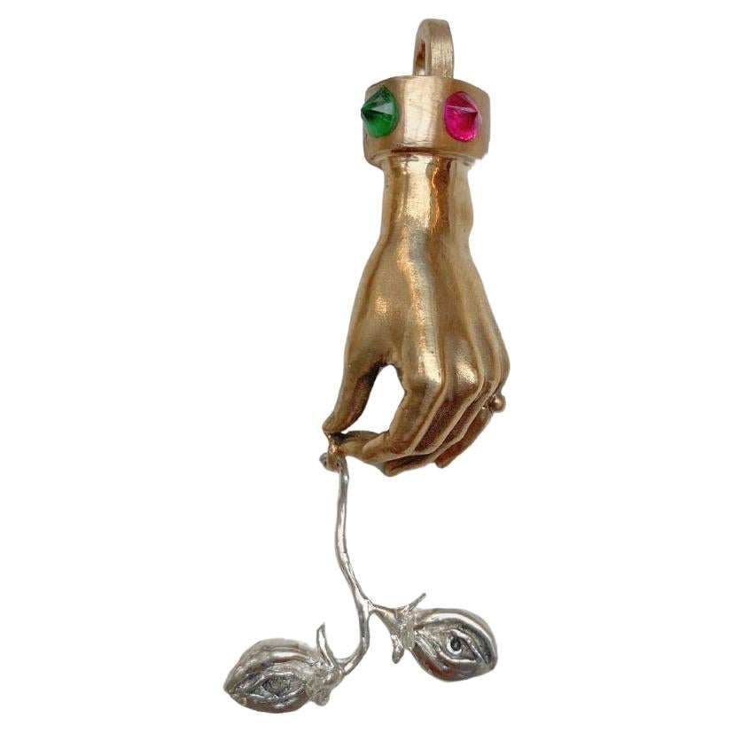 9Kt gold pendant sculpture "S.Lucia" with Rubies and Emeralds