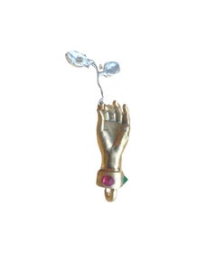 "St. Lucy" sculpture pendant with Rubies and Emeralds.