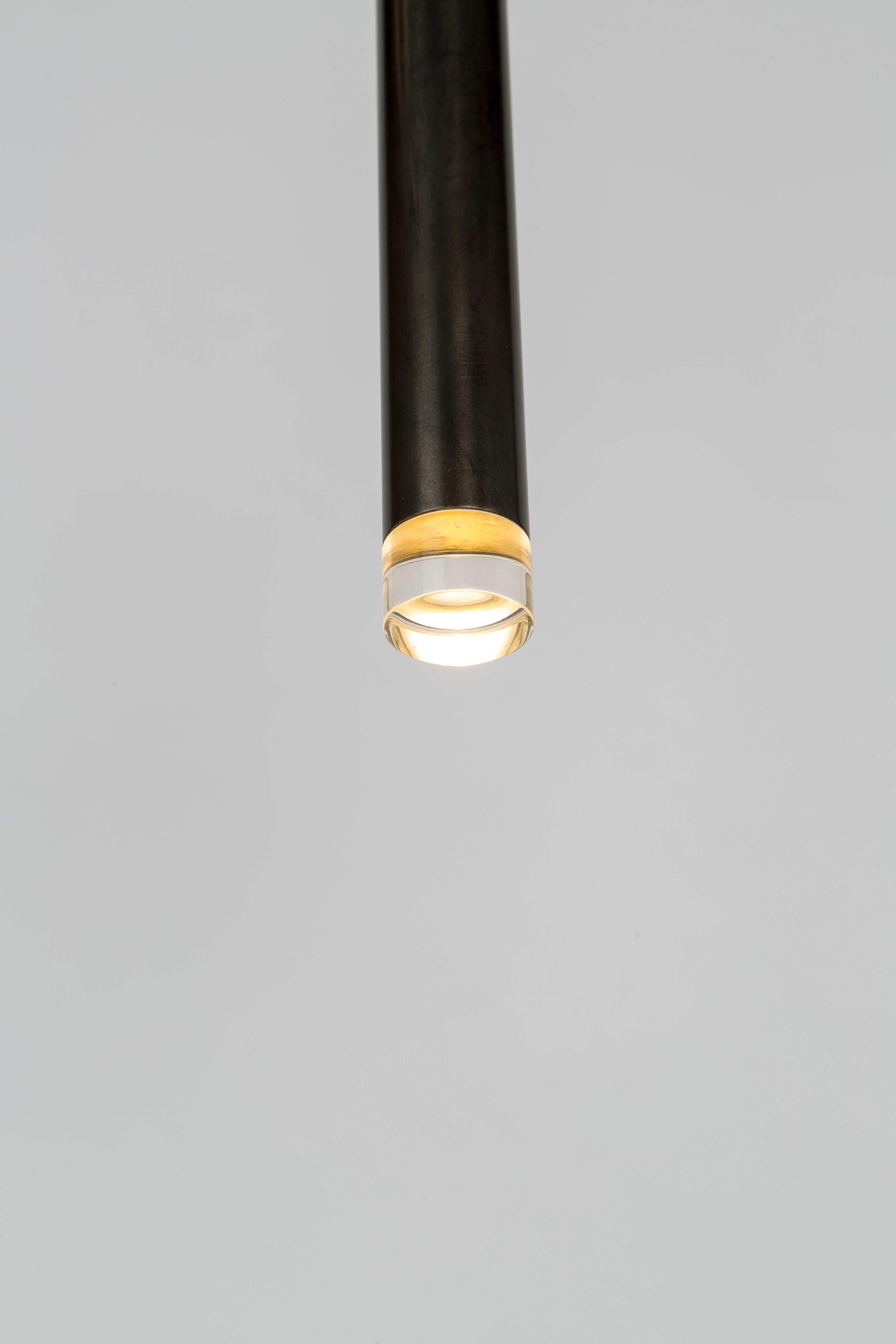 Italian Pendente Soave moderno in metallo brunito, cristallo e plexiglass in vendita