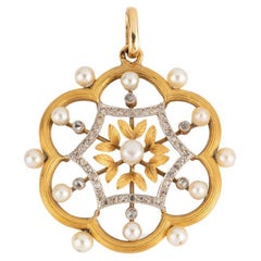 Pendentif ancien en or, perles et diamants