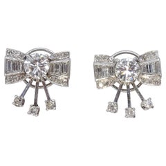 Pendientes "Lazo" Art Déco, Or blanco 18kt, Diamants 2.46 cts total, Vintage