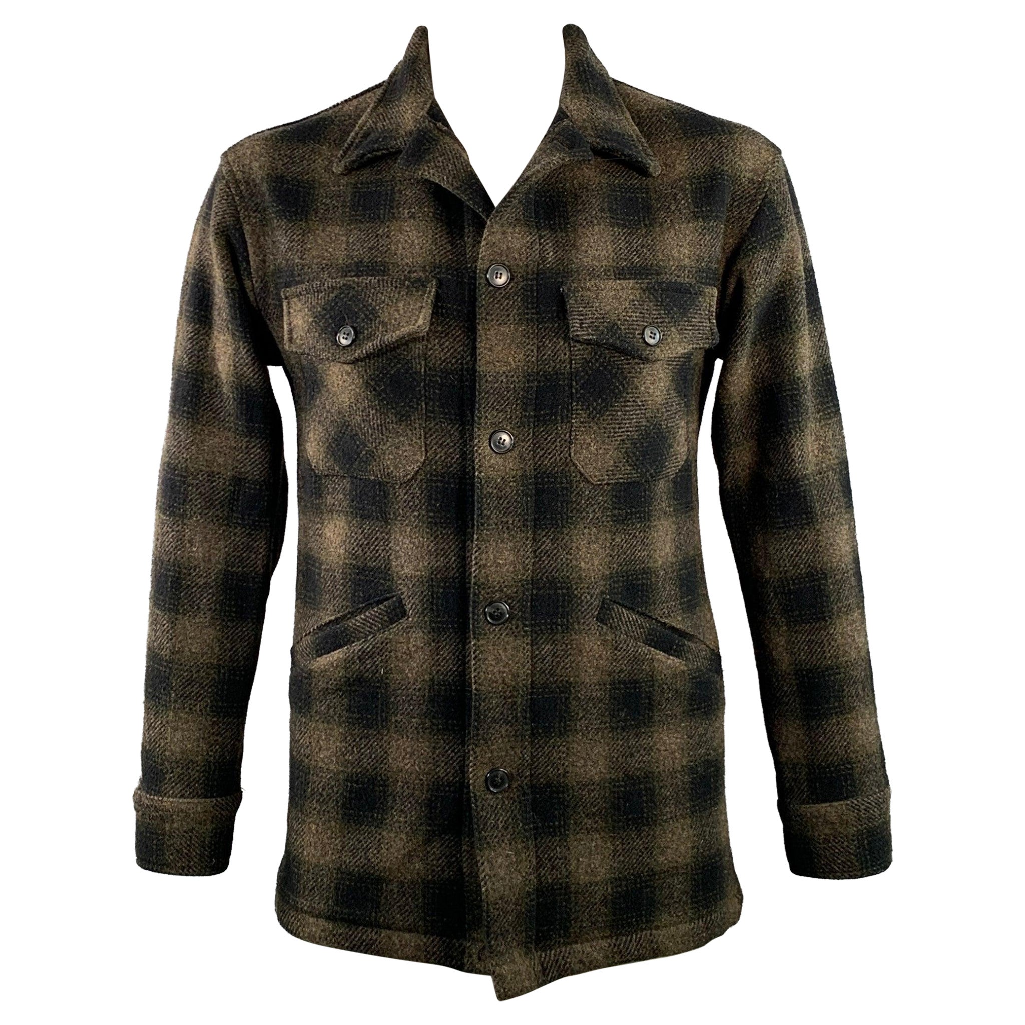 PENDLETON Size L Brown Black Checkered Wool Worker Jacket