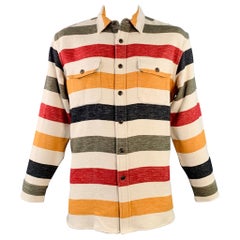 PENDLETON Size L Cream Multi Color Stripe Cotton Oversized Long Sleeve Shirt PENDLETON Size L Cream Multi Color Stripe Cotton Oversized Long Sleeve Shirt
