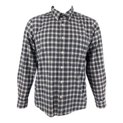PENDLETON taille L Navy &  Chemise à manches longues en laine vierge et lycra blanche à carreaux