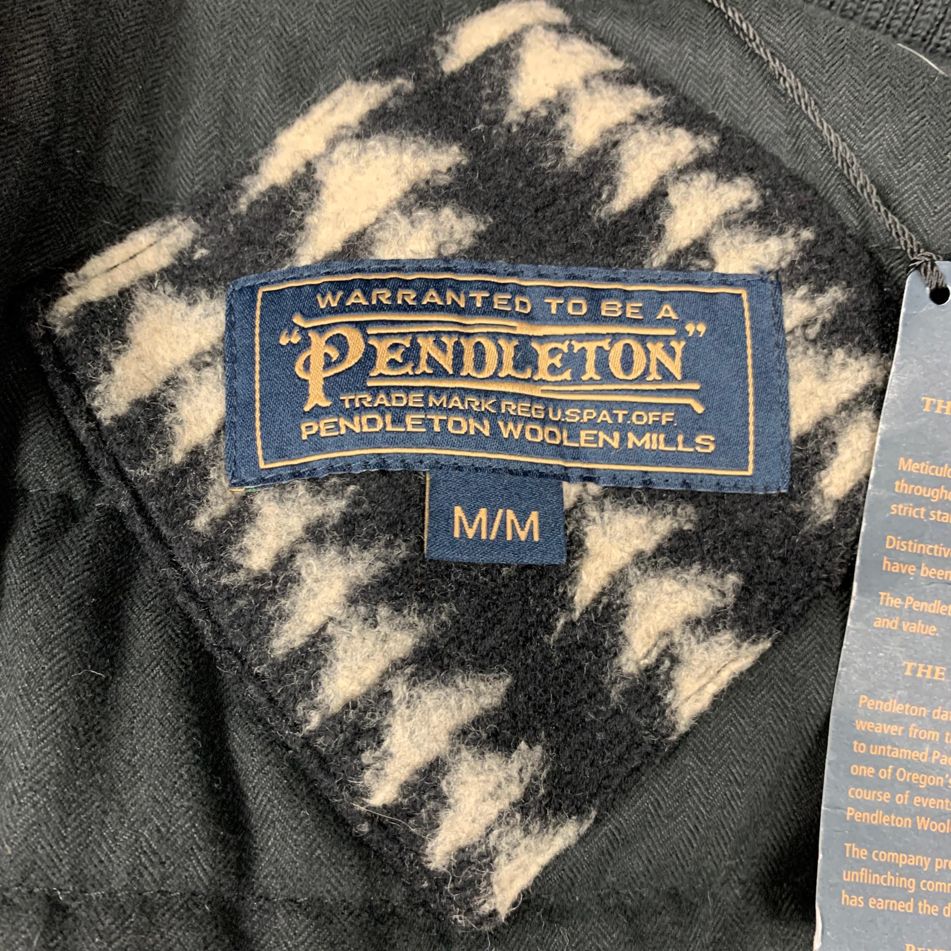 Men's PENDLETON Size M Black & Beige Woven Wool Blend Snaps Jacket