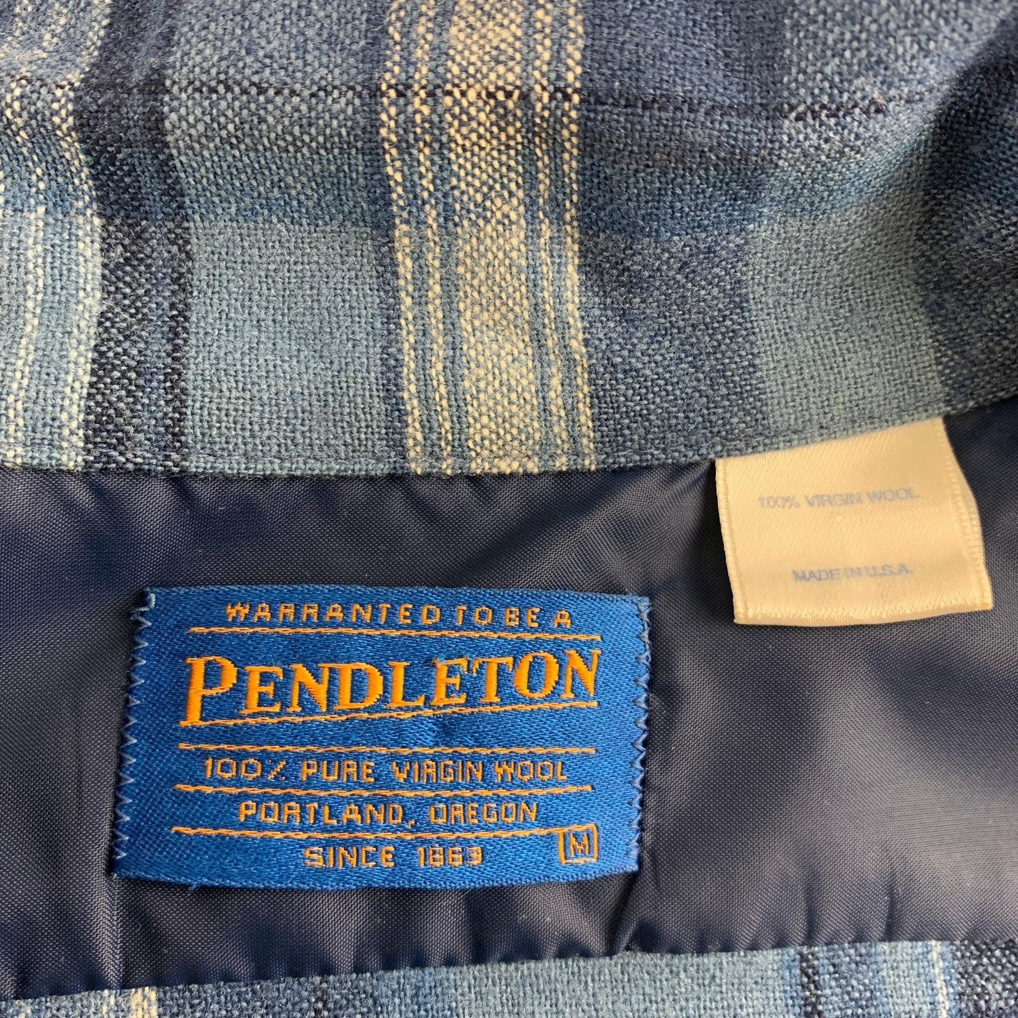 Men's PENDLETON Size M Blue Navy Plaid Virgin Wool Long Sleeve Shirt