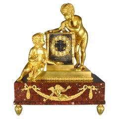 Pendola Francese "aux bulles de savon" bronzo e marmo griotte, um 1840