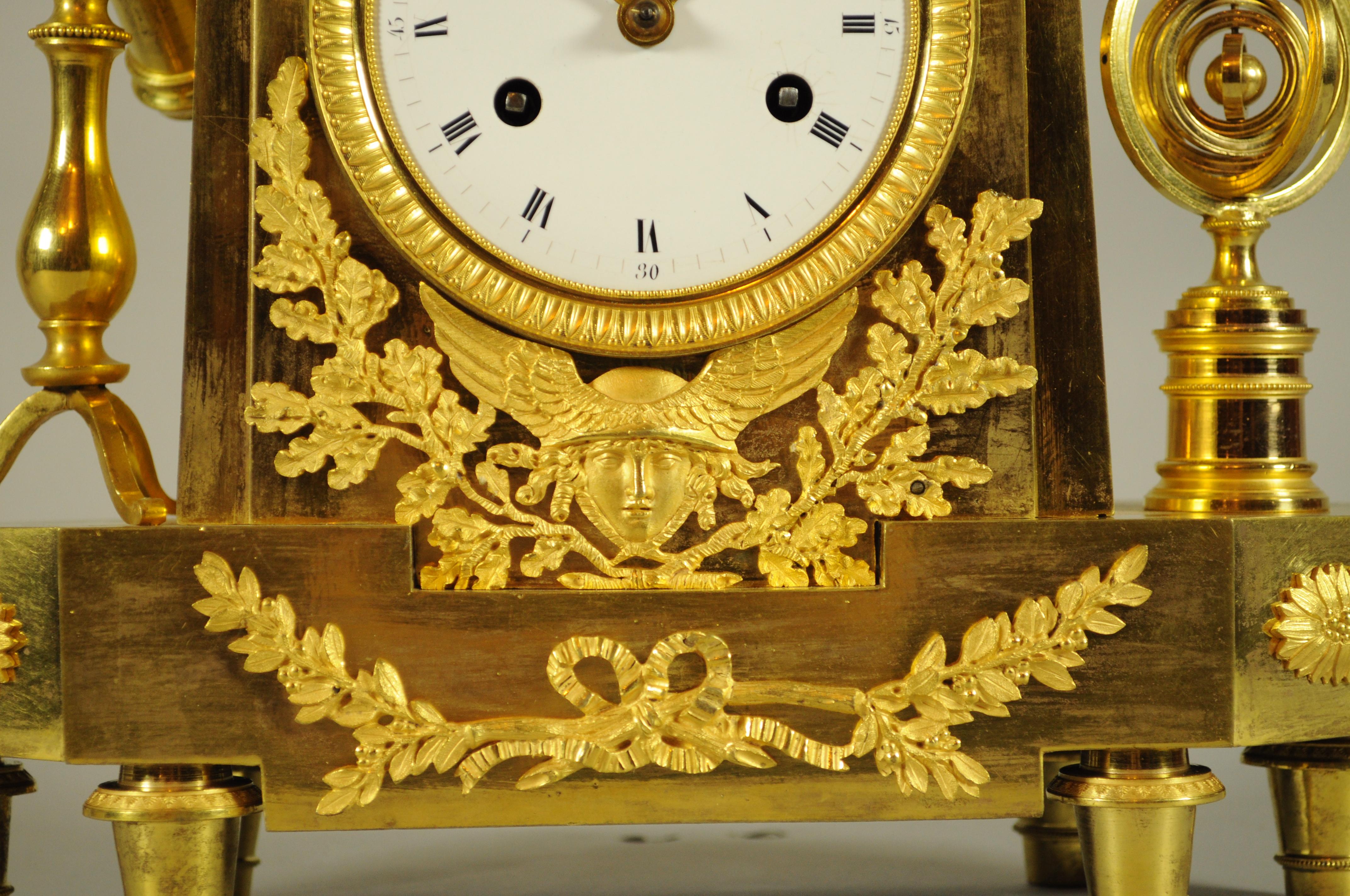 Gilt French gilt bronze pendulum allegory Astronomy, astrolabe ormolu. Empire. For Sale
