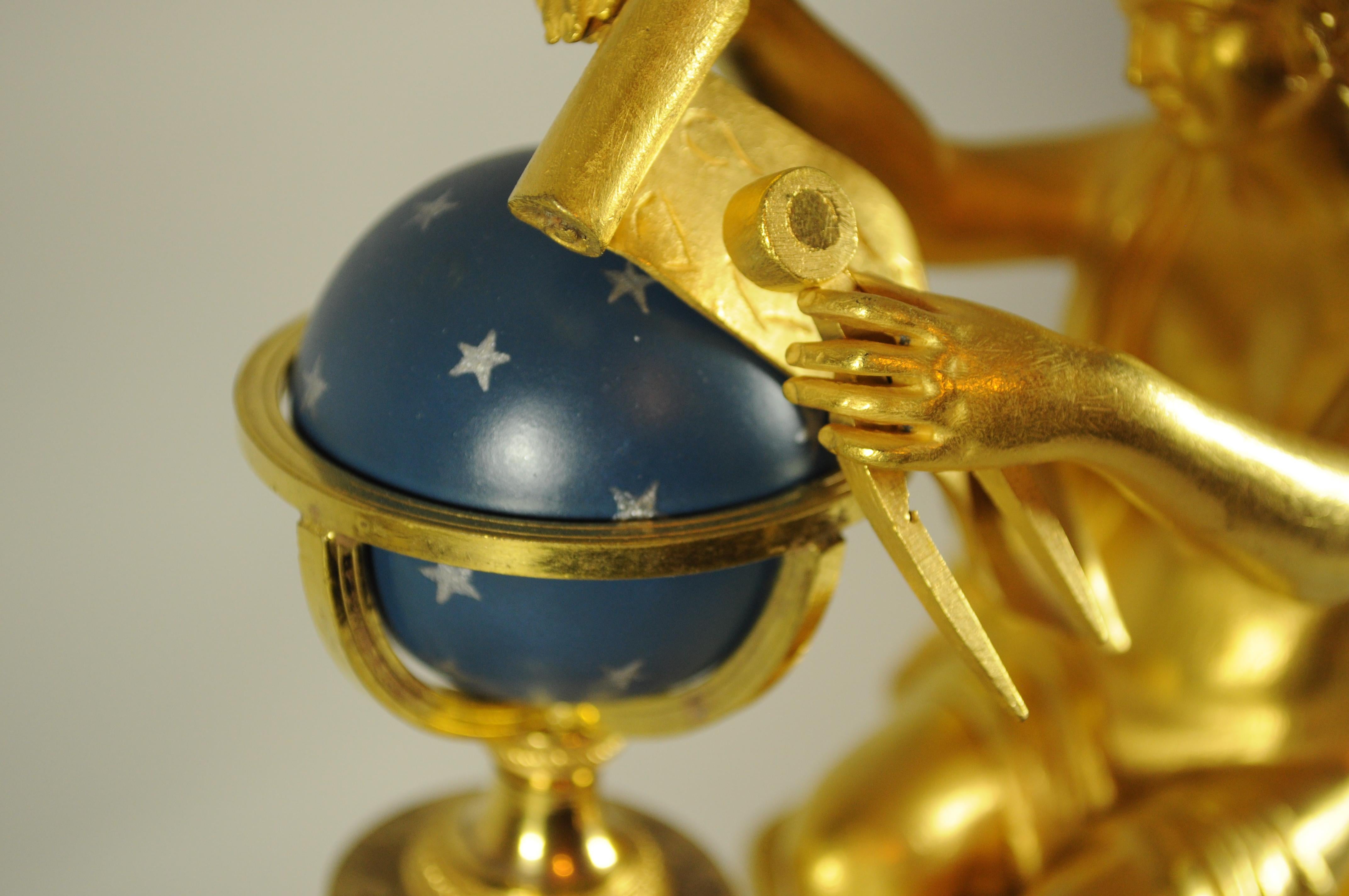 Bronze French gilt bronze pendulum allegory Astronomy, astrolabe ormolu. Empire. For Sale